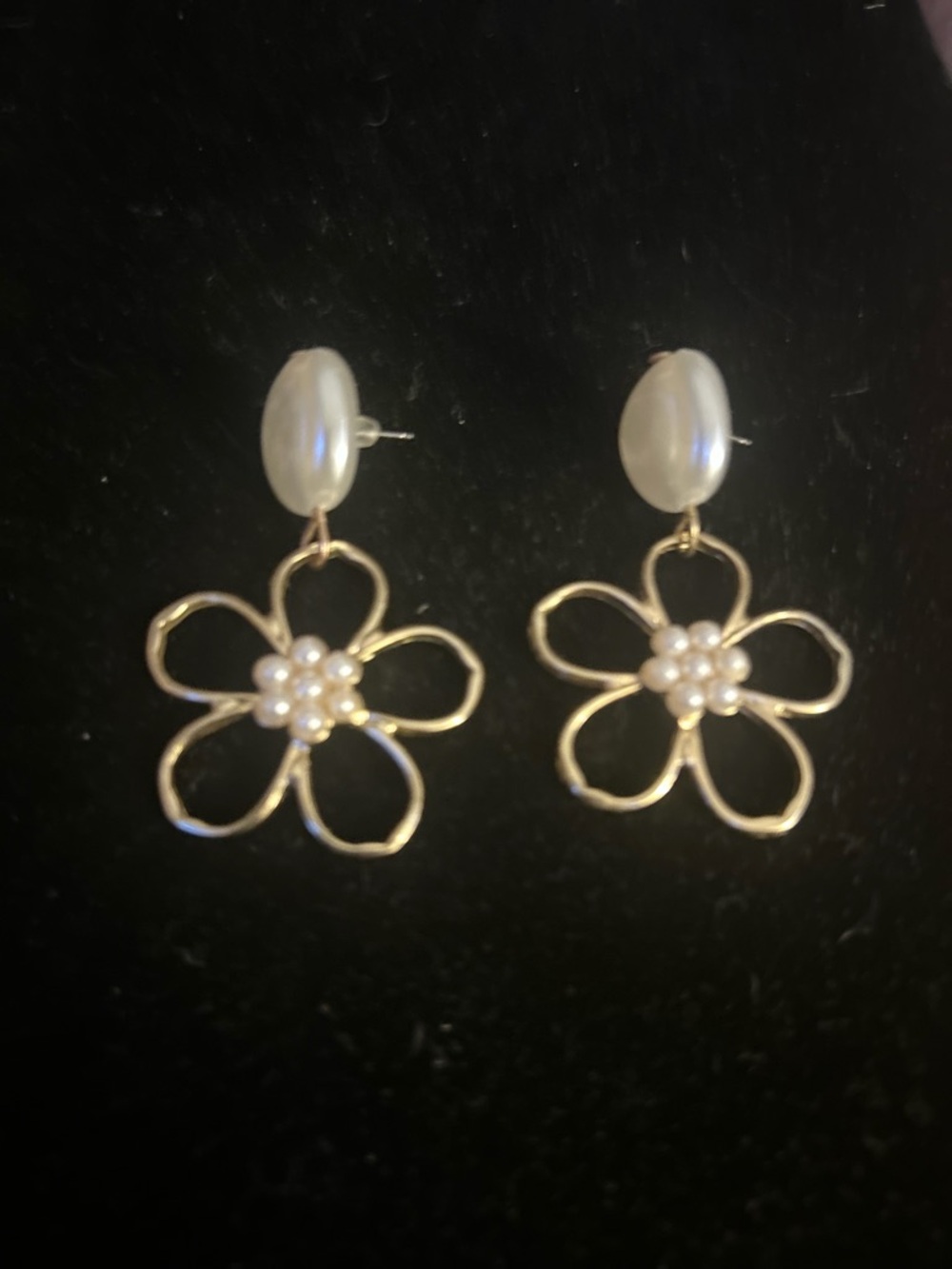 Gold Floral Pearl Drop Earrings - Women Jewelry